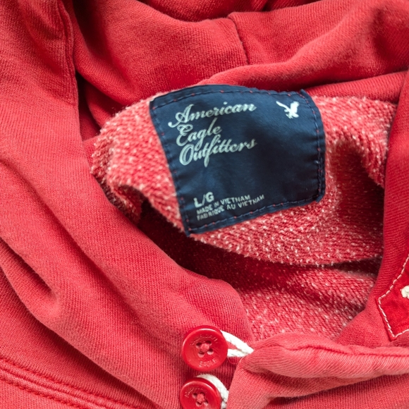American Eagle Vintage Style Button Collar Distressed Hoodie Collegiate - Picture 8 of 14